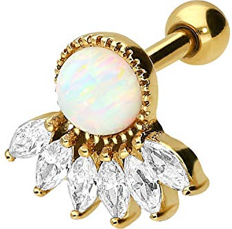PIERCINGLINE Chirurgenstahl Ohrpiercing | 6 KRISTALLE mit SYNTHETISCHEM OPAL | Piercing Schmuck Ohr Stecker Helix | Farbauswahl