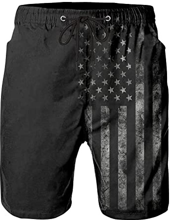 FT FENTENG Mens Swim Trunks for Men, Hawaii Quick Dry Beach Swimming Trunks, Vintage Black American Flag Board Shorts Men's Swimwear Bathing Suit with Mesh Lining, X-Large