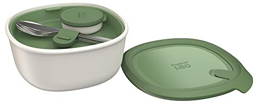 Berghoff 3950221 Conjunto Ensaladera Picnic, Bandeja Y Recipiente Para Salsa, Apto Frigorífico, Microondas, Lavavajillas, Blanco Verde