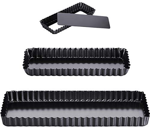 Boao 3 Pcs Rectangular Tart Pans 14‘'/10‘'/4‘' Nonstick Quiche Pan with Removable Loose Bottom Fluted Edges for Thanksgiving Christmas Pies, Biscuits, Cakes, Desserts, Bread