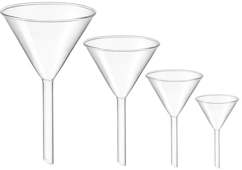 ULTECHNOVO Glastrichter-Set 4-tlg 40/50/75/100 mm aus Borosilikatglas – hitzebeständig & chemikalienresistent für präzises Umfüllen & Filtern in Schule & Labor