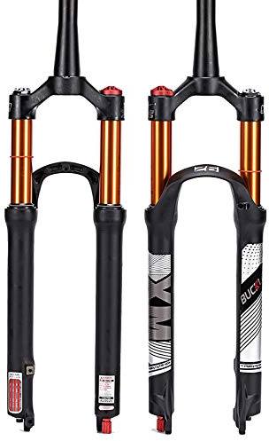 BUCKLOS 26/27,5/29 resor 120 mm MTB luftfjädringsgaffel, studsjustering 1 1/8 rak/avsmalnande rör QR 9 mm manual/fjärrlåsning XC AM ultralätta framgafflar för mountainbike