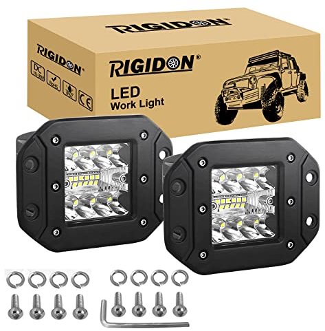 RIGIDON 2 Pcs Rampe de Phare LED, 5 Pouces 42W 12V 24V, projecteurs lumière Feux de Travail pour Offroad Voiture camions SUV ATV 4x4 Tracteur Bateau,6000k feu antibrouillard