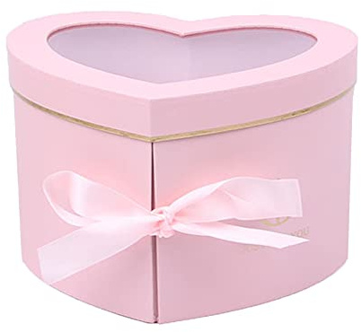 Hjärtformad presentask och prydnadslåda, dubbla rotande lådor, lock lyxig för födelsedag, årsdag, alla hjärtans dag (rosa)