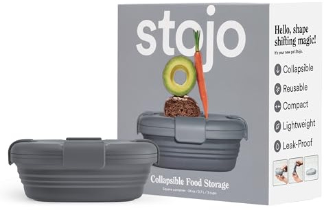 STOJO Faltbare Sandwichbox - 680.4 g Wiederverwendbare Frischhaltedose, Silikonschüssel für heiße / kalte Speisen - Mahlzeitvorbereitung, Mittagessen, Camping, Wandern - spülmaschinenfest (1 Stück