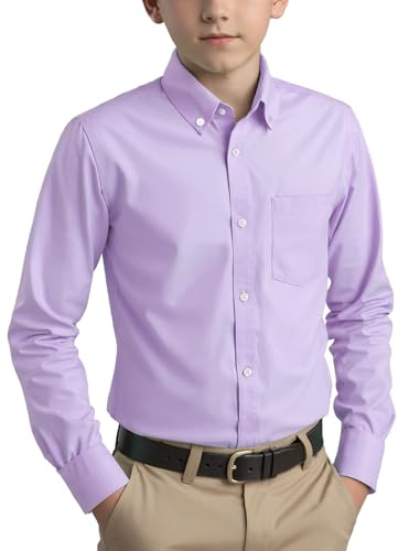 Spring&Gege Ragazzi Camicia a Manica Lunga in Twill di Cotone con Bottoni per Bambini (5-14 Anni)