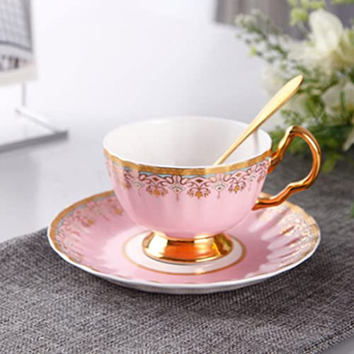 ZOGBX Juego De Tazas De Cafe,Juegos Tazas Te Porcelana Inglesa,Conjunto De Taza De Té Floral,Juego De Tazas De La Tarde Inglesa Vintage,Regalo Dulce For Mamá, Mujeres,Familia (Color : Pink)