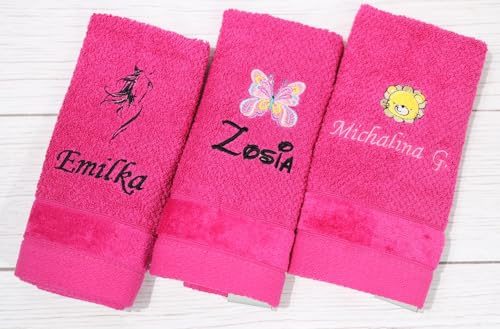 Generisch Personalisierter Kinderhandtuch 30x50 cm mit Name & Motiv – Handtuch für Kindergarten & Kita – Geschenk für Jungen & Mädchen (Pink)