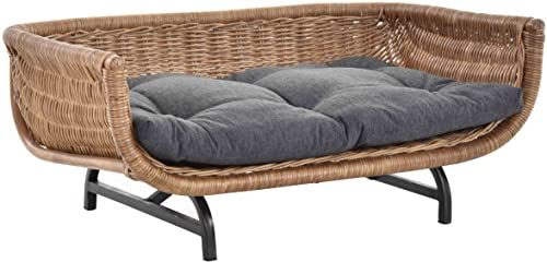 Krines Home Exklusiver Retro-Design Hundekorb Hundebett Tierkorb Haustier Bett Groß aus Rattan mit Kissen/Modernes Bett für Katzen und Hunde Grösse XL (Hell Braun)