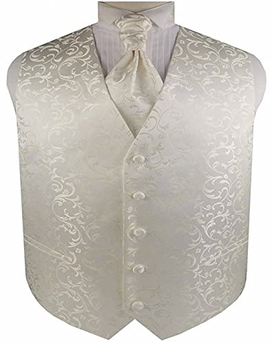 ME&SLEEVE Herren Mikrofaser Hochzeits/Smoking Weste + Taschentuch + Ascot Krawatte für Hochzeitsanzug Bräutigam