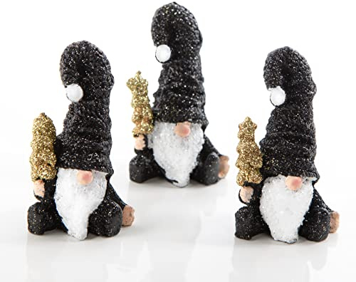 Logbuch-Verlag Kleine Weihnachtswichtel schwarz Gold, 3er Set, Santa Wichtel Gnom Figuren, Weihnachtsdekoration, mini Geschenk Weihnachten 8 cm