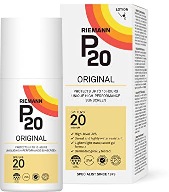 RIEMANN P20 Original SPF20 Lotion 200ml, Advanced Sunscreen Protection, High Performance, Triple Protect + Sweat Resistance, Protects up to 10 Hours, Very Water Resistant, Medium Level UVA Protection