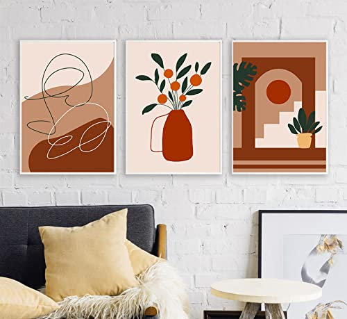 OTURRI Abstrakte Orangenbaum Wand Bilder Sommer Landschaft Poster Kunstdrucke Innen Leinwand Bild Wandbilder Wohnzimmer Wohnkultur 40x60cmx3 Ungerahmt
