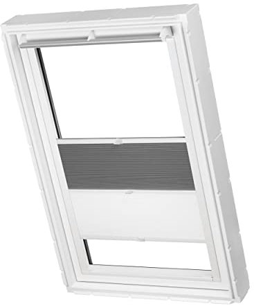 Dachfenster Waben Plissee ohne Bohren Tag und Nacht passend für Velux Fenster verdunkelnd und lichtdurchlässig Plisseerollo verspannt Klebemontage (grau raumverdunkelnd/weiß tageslicht, P10)