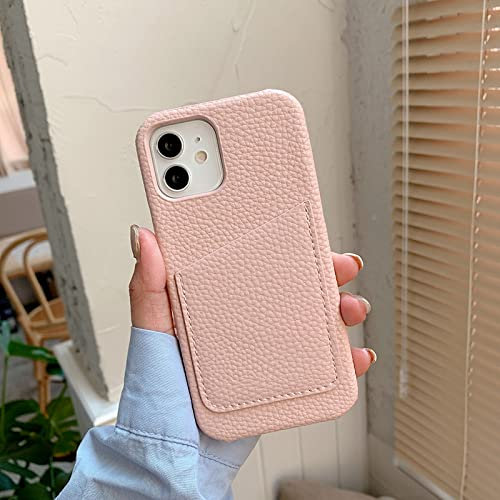 DRXVE Pelle di Lusso Confezione di Carte Custodia Rigida in Pelle per iPhone 14 13 7 8 Plus X 12 XR Max 11 PRO SE Mini Cover, Rosa, per iPhone 12ProMax