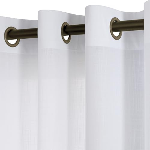 KOUFALL White Linen Curtains 84 Inches Long with Dark Grommet for Living Room Modern Farmhouse Textured Light Filtering Semi Sheer Curtains 84 Inch Length 2 Panels Set for Bedroom