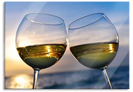 Pixxprint Quadro in vetro | Murale in vero vetro | Calici da vino mare | 100 x 70 cm | con sospensione e distanziatore