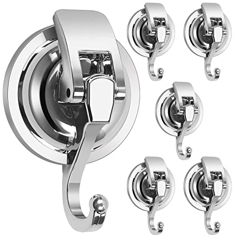 MaxEarn 6 Stück Vakuum Saugnapf Haken, Silber Extra Stark Saugnapfhaken, Ohne Bohren Saughaken Wandhaken Belastbar 5kg für Badezimmer Küche Glatte Fenster Wand Glas