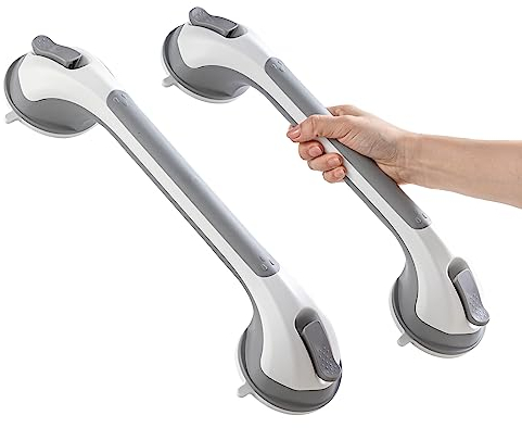 TAILI Haltegriffe für Senioren 2 Stück, MAX 110 KG Haltegriff Dusche ohne Bohren, 43 CM Duschgriff für Senioren ohne Bohren, Abnehmbare Duschgriff mit Saugnapf, Badewannengriff, Sauggriffe, Grau