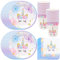 WSAMJIN 48 Pcs Vajilla de Unicornio Cumpleaños, Juego de Vajilla Unicornio, Vajilla de Fiesta de Unicornio, Decoraciones Cumpleaños Unicornio con Platos, Taza, Servilletas Para Niños