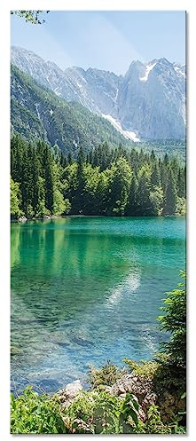 Pixxprint Glasbild Panorama, Wandbild aus Echtglas, Bergsee mit Wald, 120x50 cm, inkl. Aufhängung und Abstandshalter