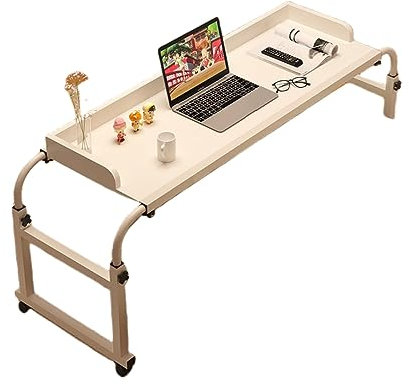 Mehrzweck-Überbetttisch, Trolley-Tisch, Mobilitätstisch über dem Bett, vielseitiger Betttisch mit verstellbarer Höhe und Rollen (weiß (mit Schallwand), 120 x 40 cm