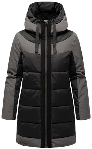 Navahoo Damen Winterjacke lange Steppjcke warm mit Kapuze Samtkätzchen Black Gr. M