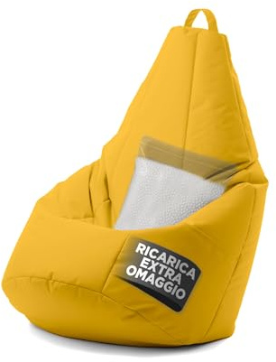 Avalon - Puff Poltrona Sacco Pera Deluxe Grande Sfoderabile, Pouf Sacco di Qualità Sartoriale, Bean Bag per Sedersi Ergonomico, Tessuto Antistrappo Impermeabile, Made in Italy(70x130cm-Giallo Limone)
