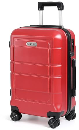 TANTOMI Hartschalen-Handgepäck Koffer aus ABS+PC – Reisekoffer mit 4 Drehbaren Rollen (360°), Trolley mit Aluminium-Teleskopstange und 3 Stelige-Zahlenschloss (M – 41L, Rot)