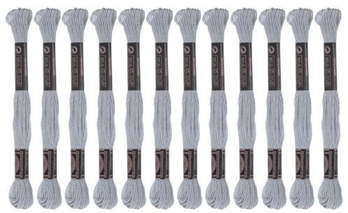 QUARKZMAN 12 Stränge Stickgarn 8m ägyptische Langstapel-Baumwolle Thread für Nähen Stickprojekte Armbänder Basteln Embroidery Kreuzstich Häkeln (Hellgrau)
