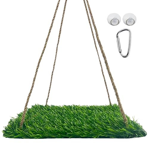 Vogelschaukel Plattform - PP Gras Pad, Vogelschaukel Spielzeug | Vogelgras Hängematte Spielsache, Tragbarer Vogelschaukel Ständer, Natürliches Kletterstange Spielzeug mit Haken für Kakadus, Sittiche,