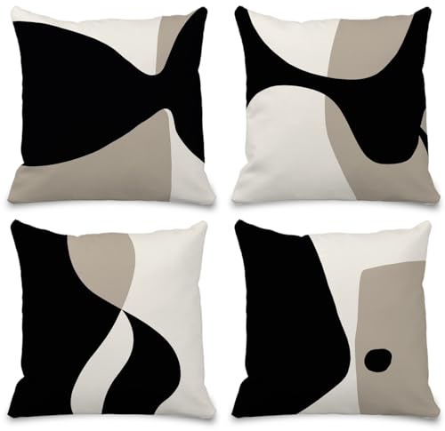 GCFET Boho Schwarz & Beige Kissenbezüge – Moderne abstrakte dekorative Couchkissen für Wohnzimmer (45,7 x 45,7 cm, 4 Stück)