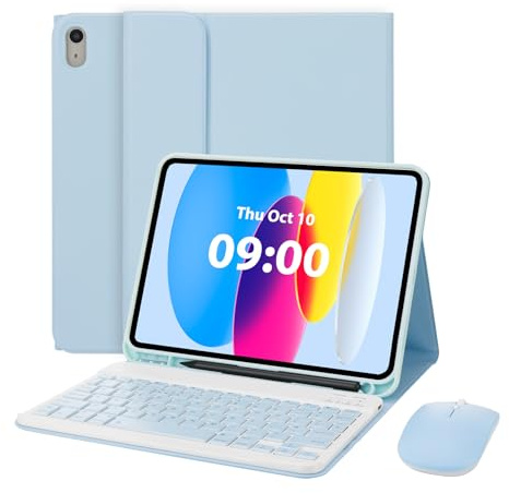 MAYPHY Custodia per tastiera con mouse per iPad (A16) 11a generazione 11 pollici 2025/iPad 10a generazione 10,9 pollici 2022, layout UK, custodia per tastiera staccabile, visualizzazione multi-angolo