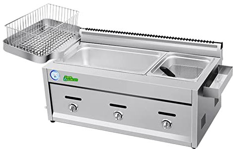 Friteuse professionnelle au propane de bureau en acier inoxydable pour restaurant – Friteuse à gaz commerciale d'extérieur avec panier et couvercle pour poulet/frites frites