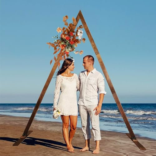 Porte arquée, Arche de Mariage en Bois de 8,2 Pieds pour cérémonie, Arche en Bois Triangulaire pour cérémonie de Mariage, Magnifique Support de Toile de Fond de tonnelle de Mariage pour Mari
