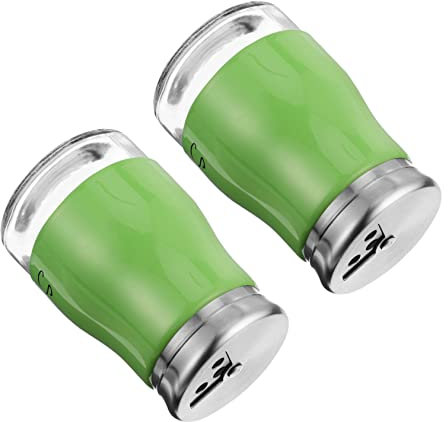 Cabilock Seasoning Shaker Glass Jar with Stainless Steel Lid Airtight Spice Container for Kitchen Use 2pcs Set Green Glass Pepper Container