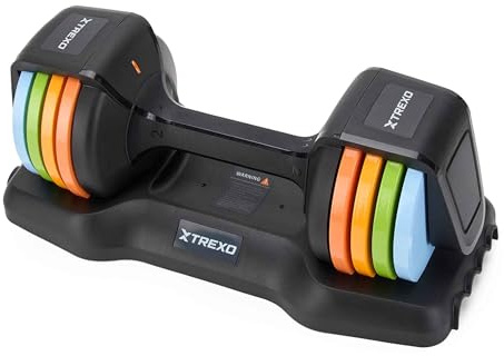 XTREXO MULTICOLOR Verstellbare Kurzhantel 1x11,5 kg Kurzhanteln aus Stahl mit rutschfestem Griff Ideal für das Krafttraining zu Hause und im Fitnessstudio Verstellbare Hanteln mit stabilem Sockel