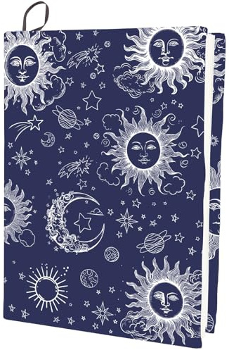 craspire 15.8 x 9.8 Zoll Buch Sonnenschutz Dehnbare Buchumschläge Polyestertuch Waschbar Wiederverwendbar Stern Planet Mond Große Umschläge Elastische Hülle Für Die Meisten Taschenbücher Hardcover