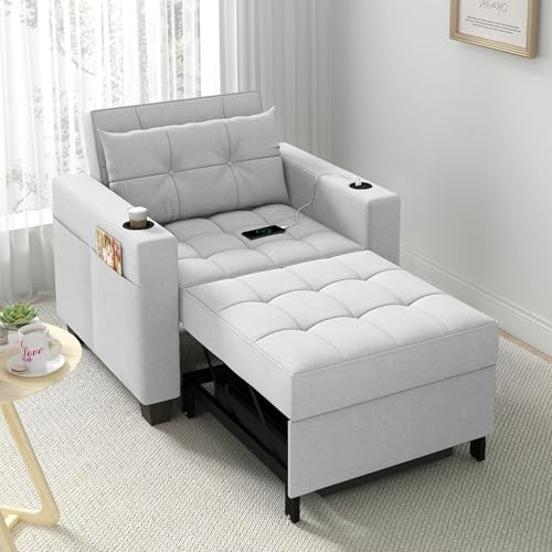 DURASPACE Ausziehbares Schlafsofa 3-in-1-Wandsofa Schlafstuhlbett | USB-Anschluss, Getränkehalter, verstellbaren Sesselbetten für kleine Räume, Wohnungen, Wohnzimmer, Büros