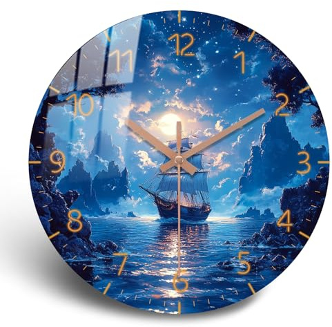 PENGHONG Large Coast Wall Clock 16 inch Modern Beach Wall Clock Wooden Silent Analog Clock for Office, Living Room Marine Decoration Battery Operated
