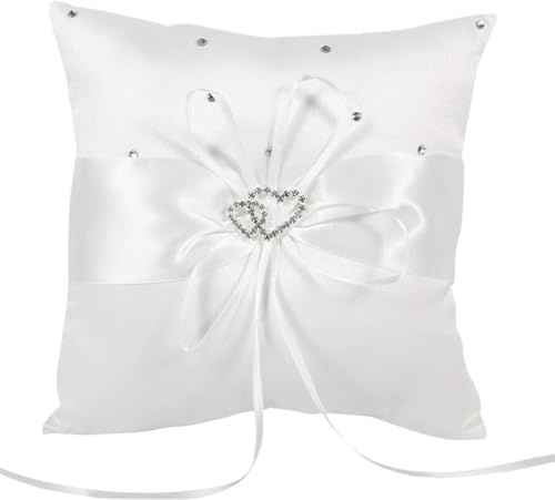 DOKRIN Cojines para anillos,Almohada para anillo de bodas blanca, accesorios de boda, almohada para anillo de diamantes con doble corazón, 10 cm