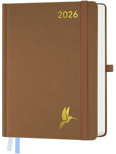 FEKSINO Kalender 2026 Tagesplaner 1 Tag 1 Seite - Tageskalender 2026 Hardcover A4-28,6 x 21 cm,Terminplaner & Buchekalender 2026, 100 GSM Papier für Arbeit Studium Alltag - Braun