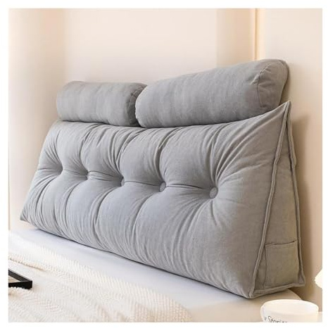 OBABO Bett Rückenkissen mit Nackenrollenkissen, Bequemes Groß Lesekissen für Bett und Sofa, Keilkissen mit waschbarem Bezug, Kissen Bett Rückenkissen Lesekissen für Bett Rückenlehne,Gray-1M