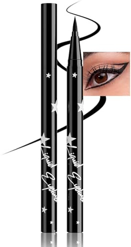Erinde Vattentät svart eyeliner, metallisk flytande ögonpenna, snabbtorkande och anti-radering, lång livslängd och hög pigmentering, glänsande smink för halloween och fester #12