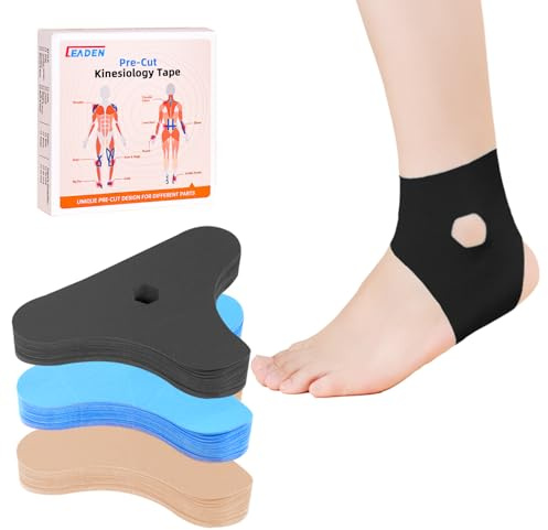 IEADEN Precut Kinesiology Tape for Ankle, 20 Pcs - Ankle Support & Stability, Ankle Pain Relief - Waterproof & Elastic, Breathable Hypoallergenic Latex-Free Tape, Black