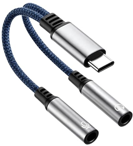 Adaptateur USB C vers Jack 3,5 mm, Splitter Type C vers Double Jack Écouteur pour Microphone et Audio, Câble Prise Casque Audio Répartiteur pour iPhone 16/15 Pro Max iPad Samsung Galaxy S22 S23 S24