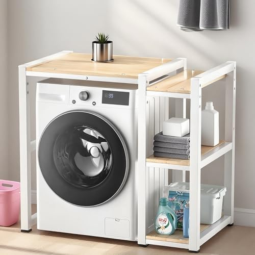 NEHCFO Estante para Lavadora, Estante de Almacenamiento para Gabinete de Lavadora, Ajustable en Altura de 3 Niveles, Capacidad de 300kg para BañO, Cocina, BalcóN, Lavandería(White)