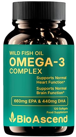 BioAscend Omega-3 Fish Oil Complex 2000mg – 120 Softgels | High Strength with 660mg EPA & 440mg DHA per Daily Serving | Wild Fish Oil | Food Supplement | 2 Months Supply