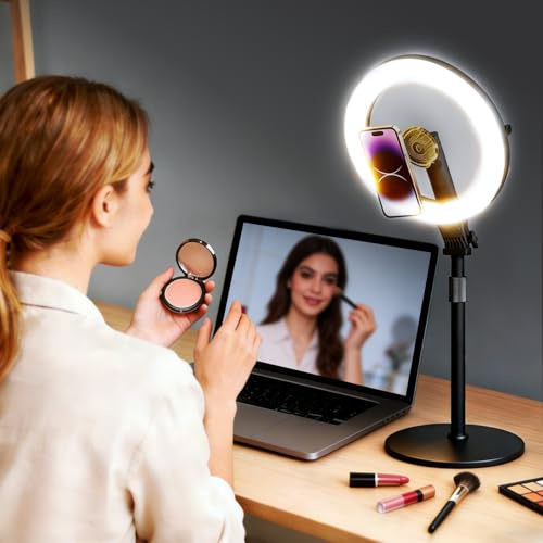 Magnetisches 10 Streaming Ringlicht,Klappbar & 360° Drehbar,10W, 120 LEDs, 5000mAh, Dimmbar Mit Memory,Für Live-Streaming, Selfie, Make-up