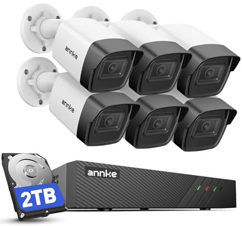 ANNKE 4K 8CH NVR CCTV Camera System, 6X 5MP Security Camera Outdoor with Person Vehicle Detection, 2TB HDD for 24/7 Recording, UHD PoE IP Cameras Night Vision Audio Email App Alerts